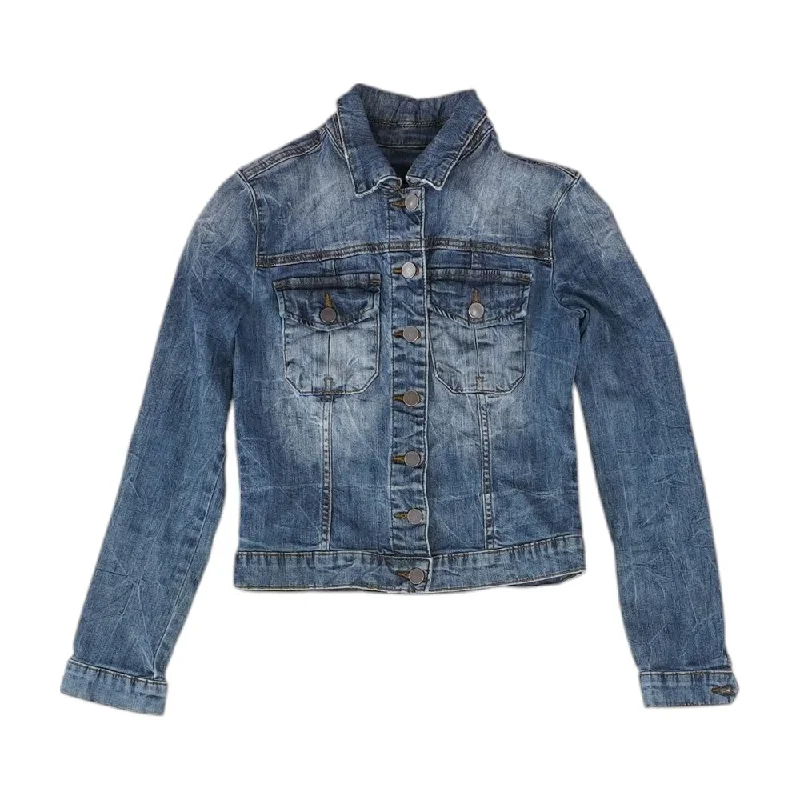 Blue Solid Denim Jacket