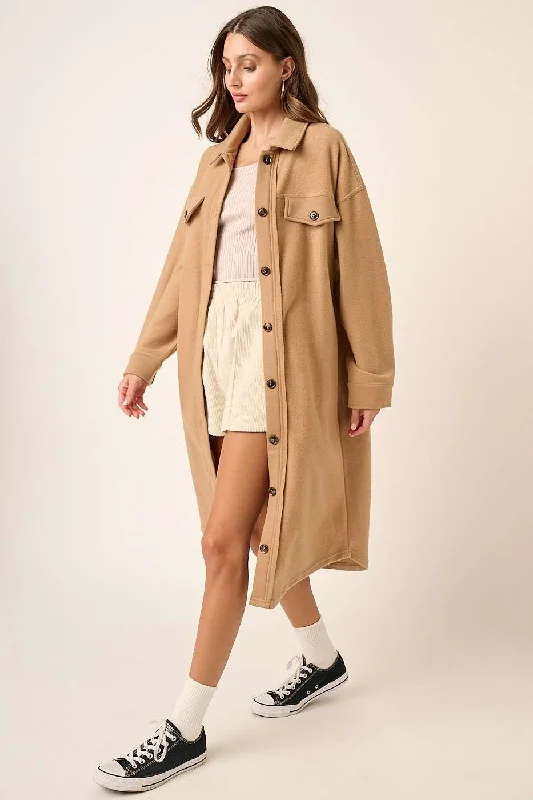 Mittoshop Button Up Drop Shoulder French Terry Longline Jacket