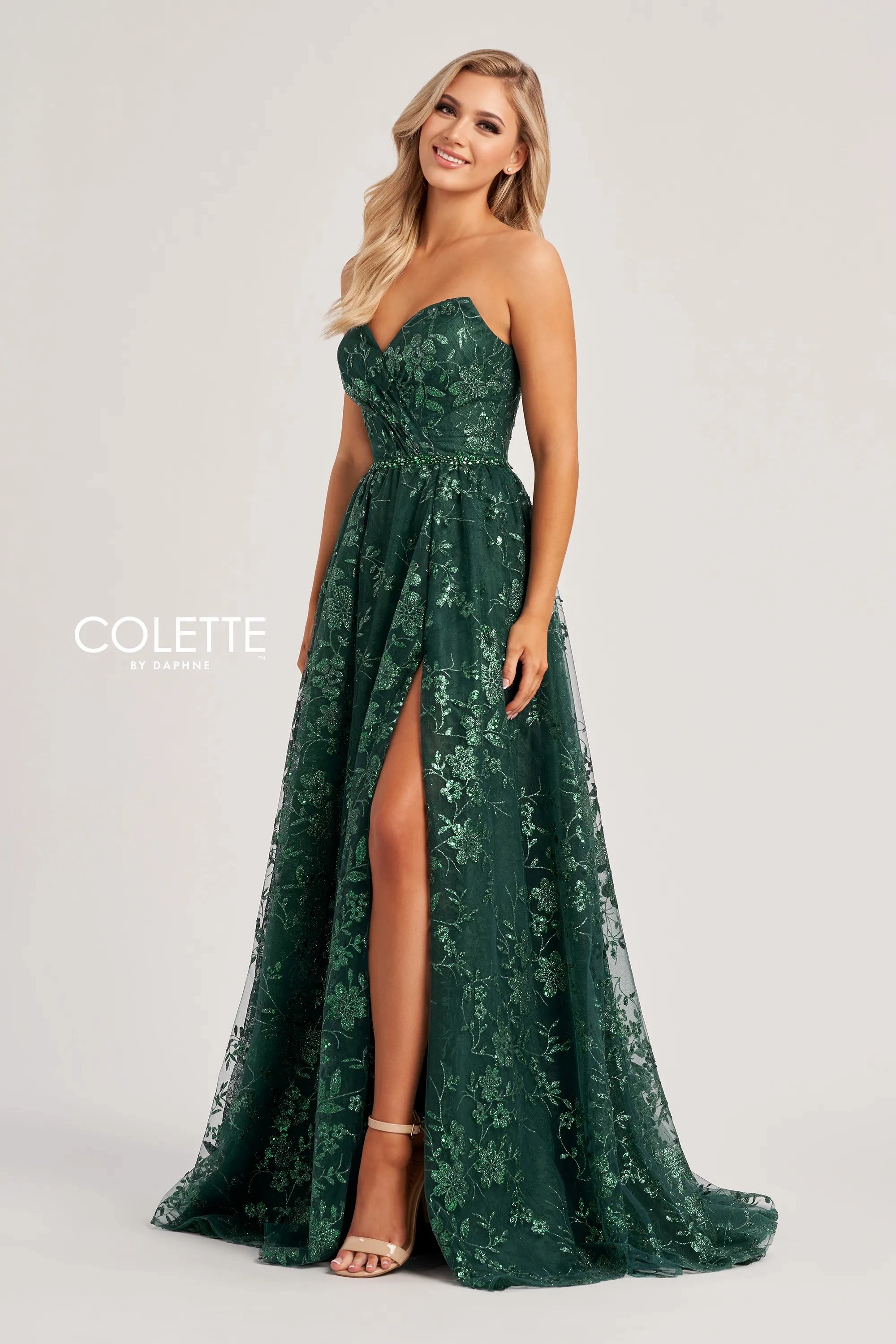 Colette by Daphne CL8260 Sequin Long A Line Formal Slit Prom Dress