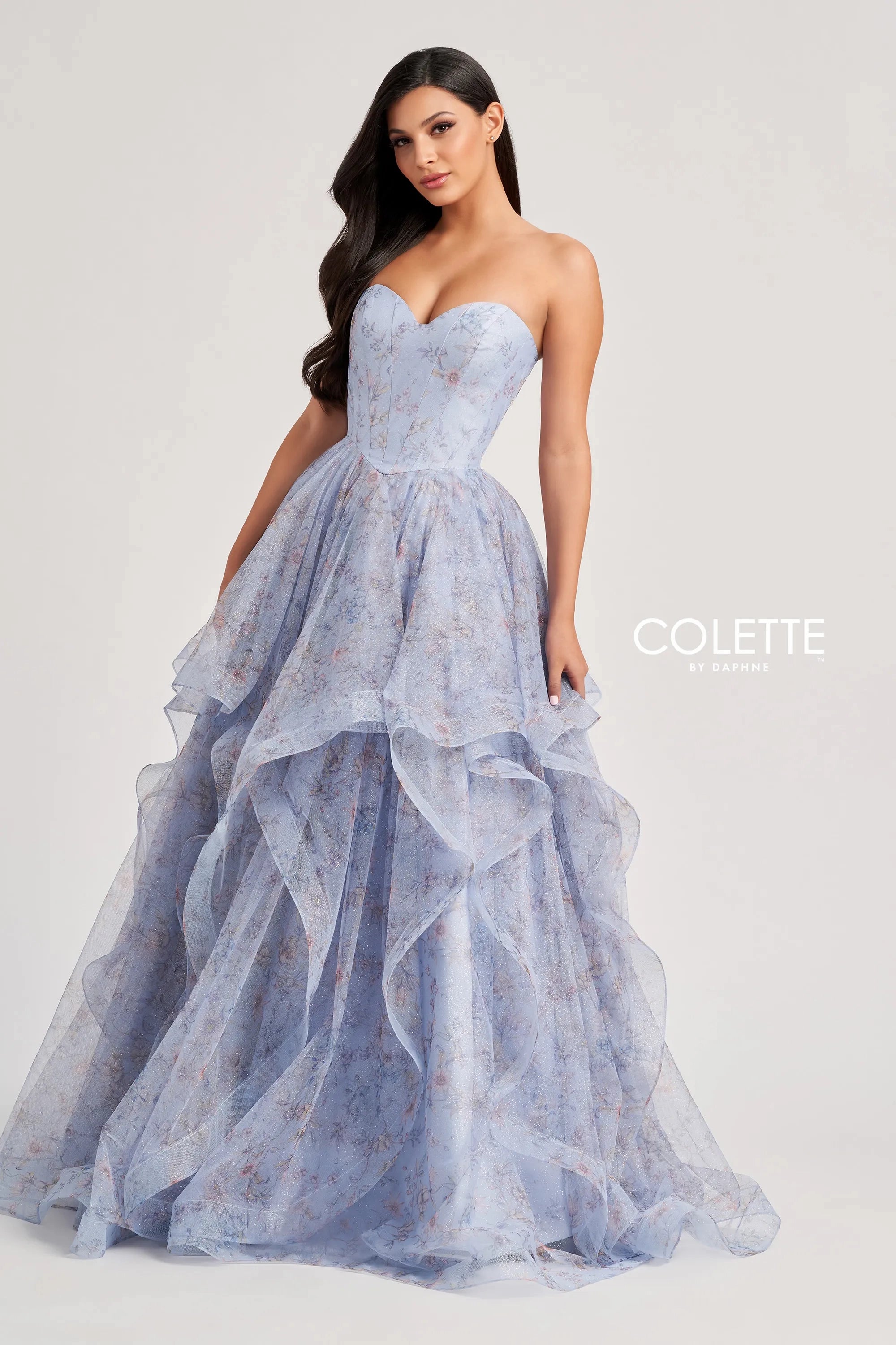 Colette by Daphne CL8180 Long Glitter Ball Gown Formal Printed Prom Dress