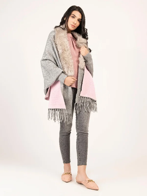 Two Tone Faux Fur Cape Shawl