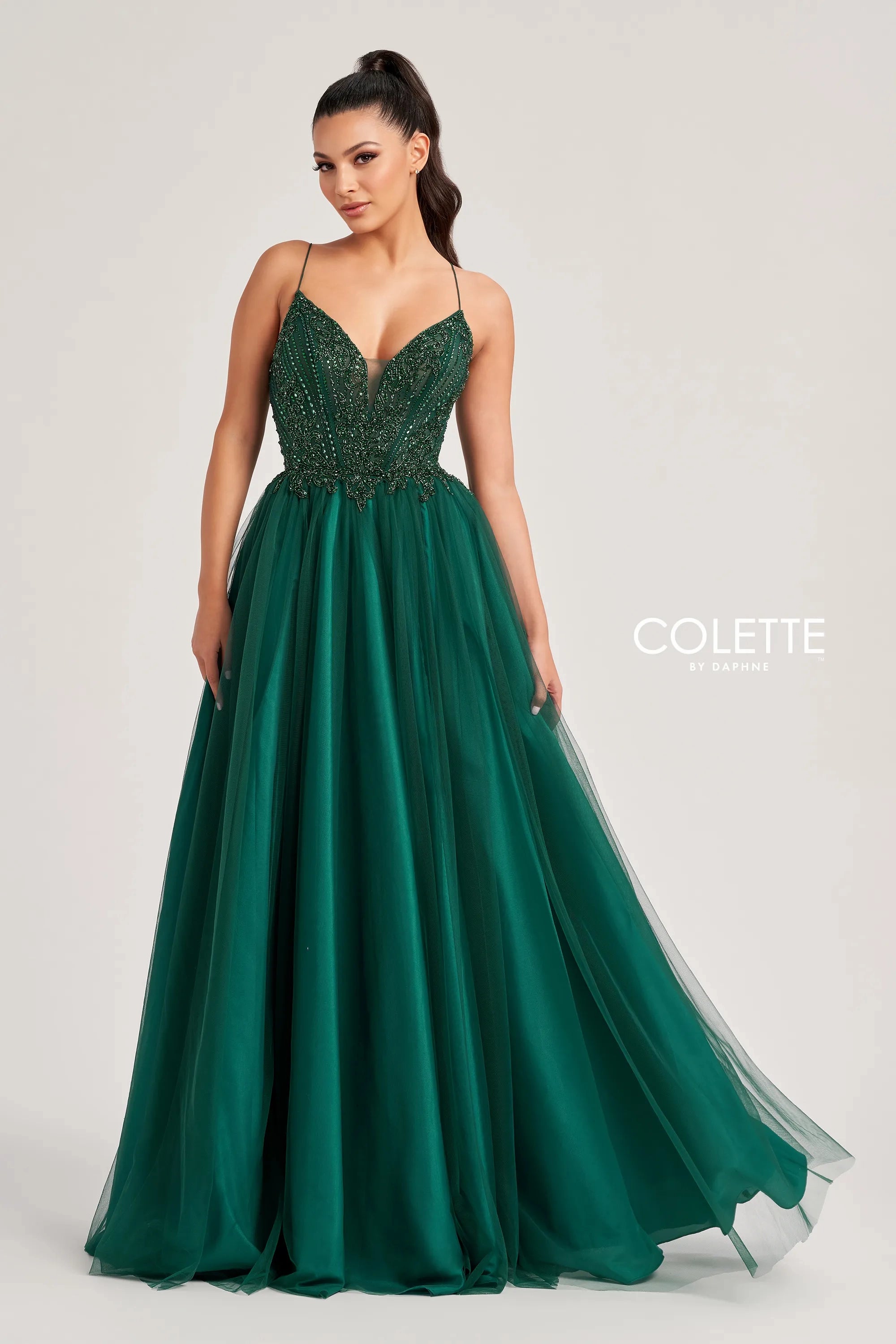 Colette by Daphne CL8250 A Line Beaded Long Slit Formal Prom Dress