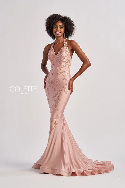 Colette by Daphne CL8580 Long Metallic Formal Fitted Prom Dress