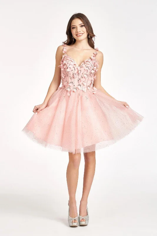 Short Cocktail Glitter Mesh Floral Homecoming Dress