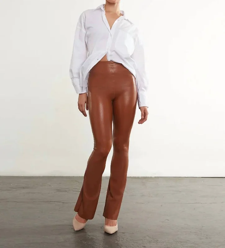 Faux Leather Flared Legging In Cognac