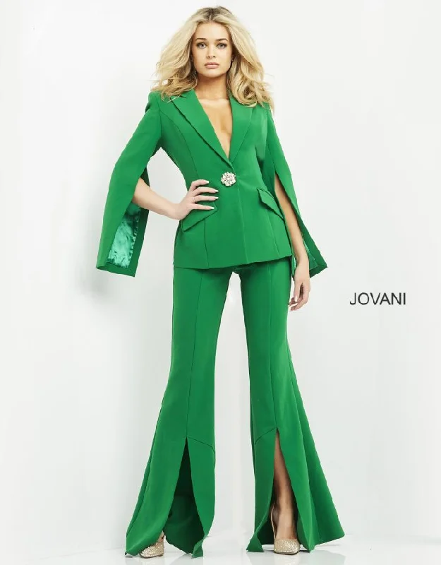 Jovani 06922 Long High Slit Single Breasted Formal Pant Suit