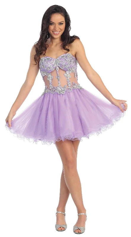 Beaded Strapless Sequined Tulle Short Prom Dress