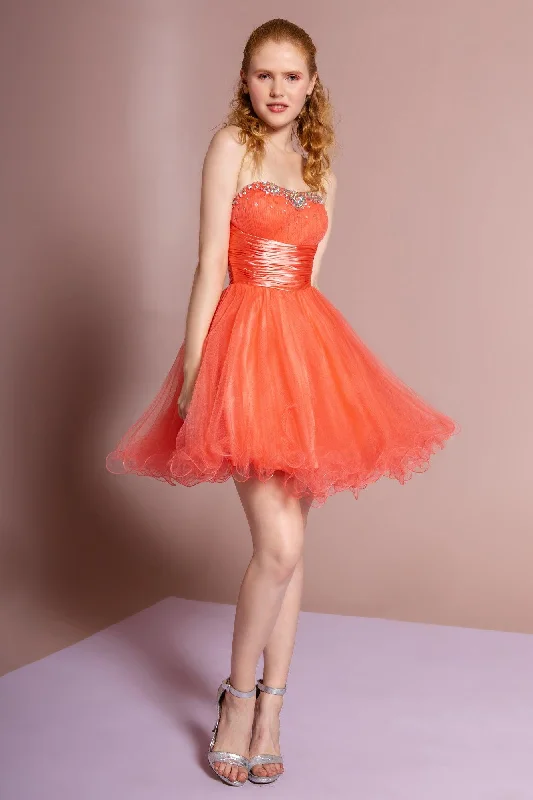 Strapless Beaded Tulle Short Prom Dress