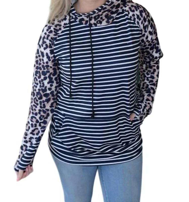 Leopard & Striped Double Hoodie In Blue/white