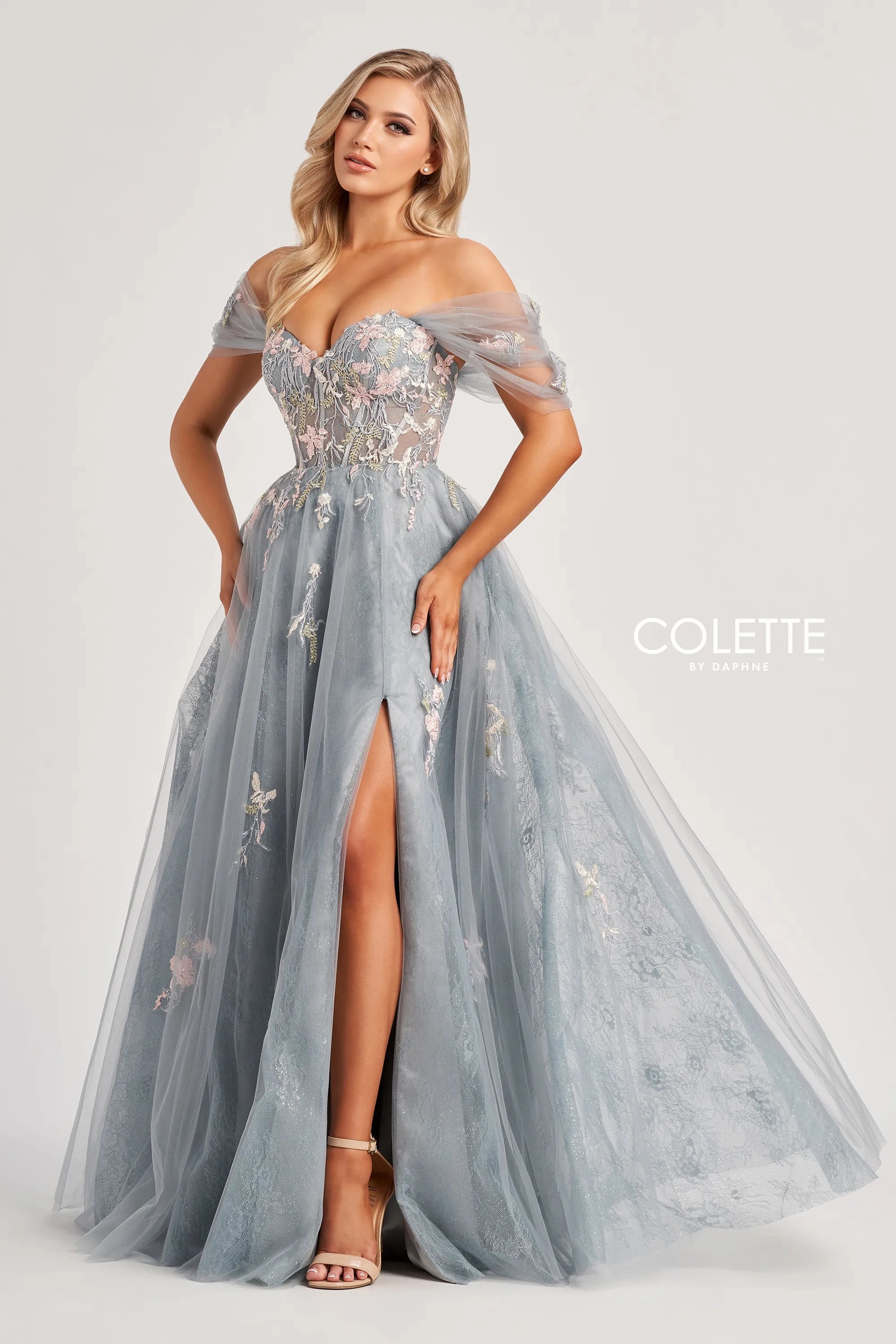 Colette by Daphne CL8150 Long Formal Glitter Lace A Line Evening Prom Dress