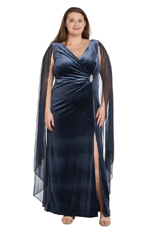 R&M Richards 9073W Long Plus Size Cape Wrap Dress