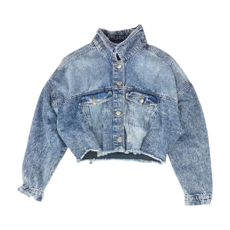 Blue Solid Denim Jacket