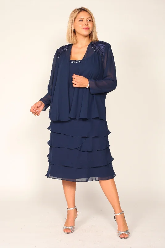 SL Fashions 622372 Short Navy Mother of the Bride Dress