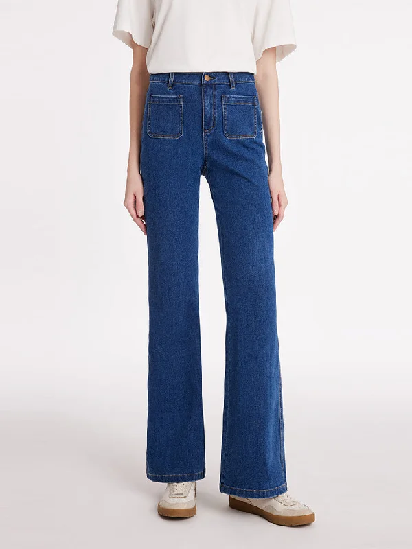 Denim Flared Women Jeans With Patch Pockets