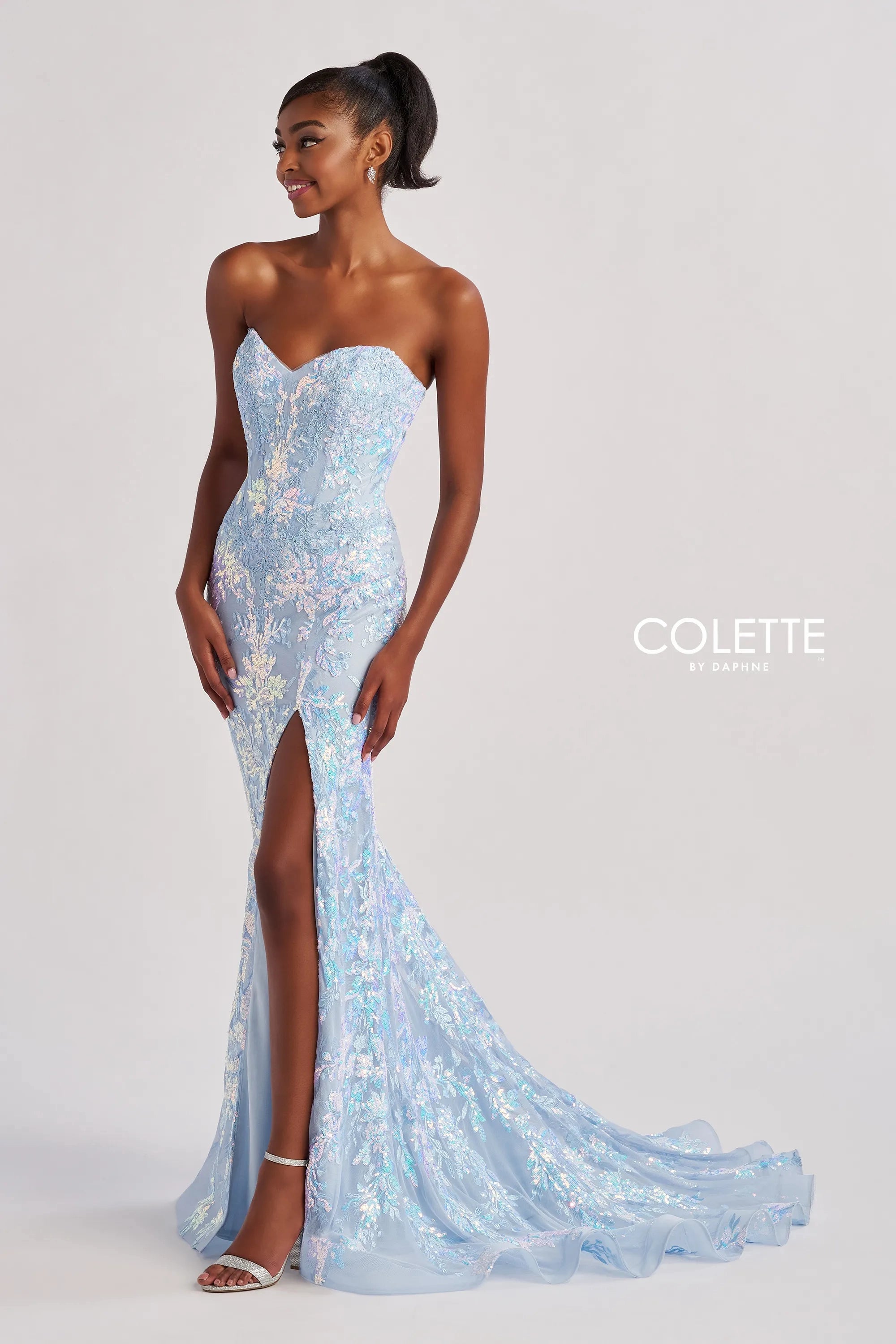 Colette by Daphne CL8440 Mermaid Long Sequin Lace Slit Formal Prom Dress