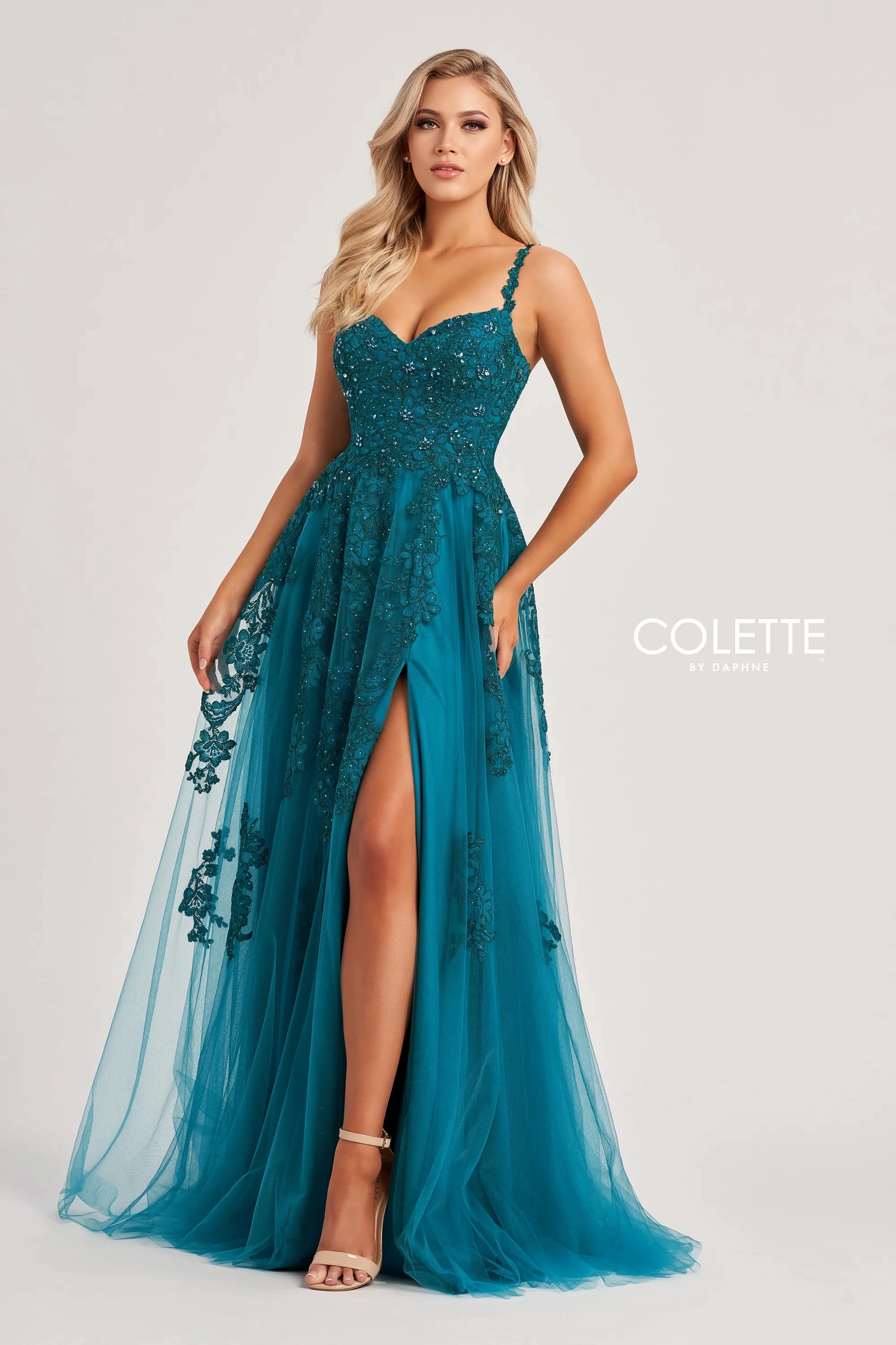 Colette by Daphne CL8220 Long Beaded A Line Slit Formal Prom Dress