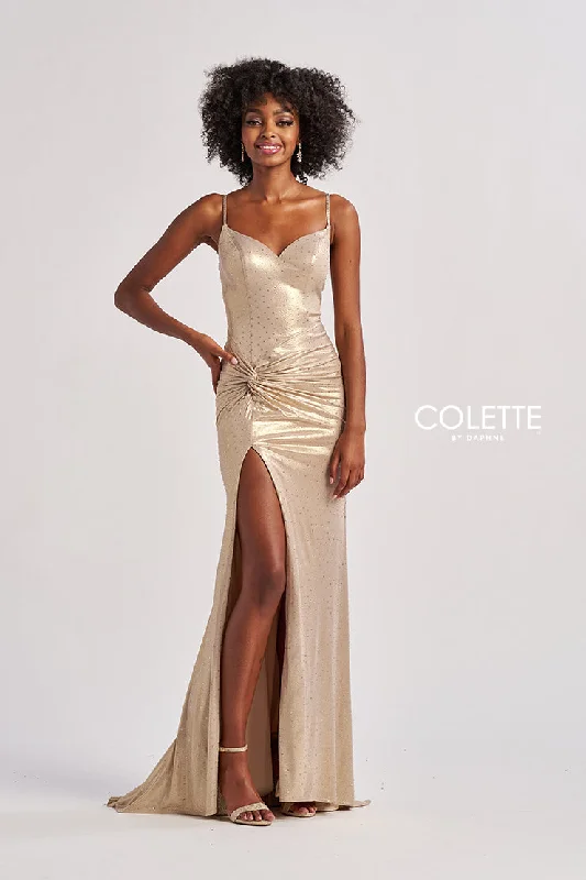 Colette by Daphne CL8575 Long Mermaid Fit Formal Metallic Prom Dress