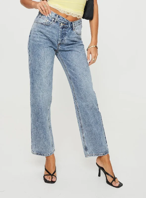 Holly Asymmetric Straight Leg Jean Vintage Mid Wash