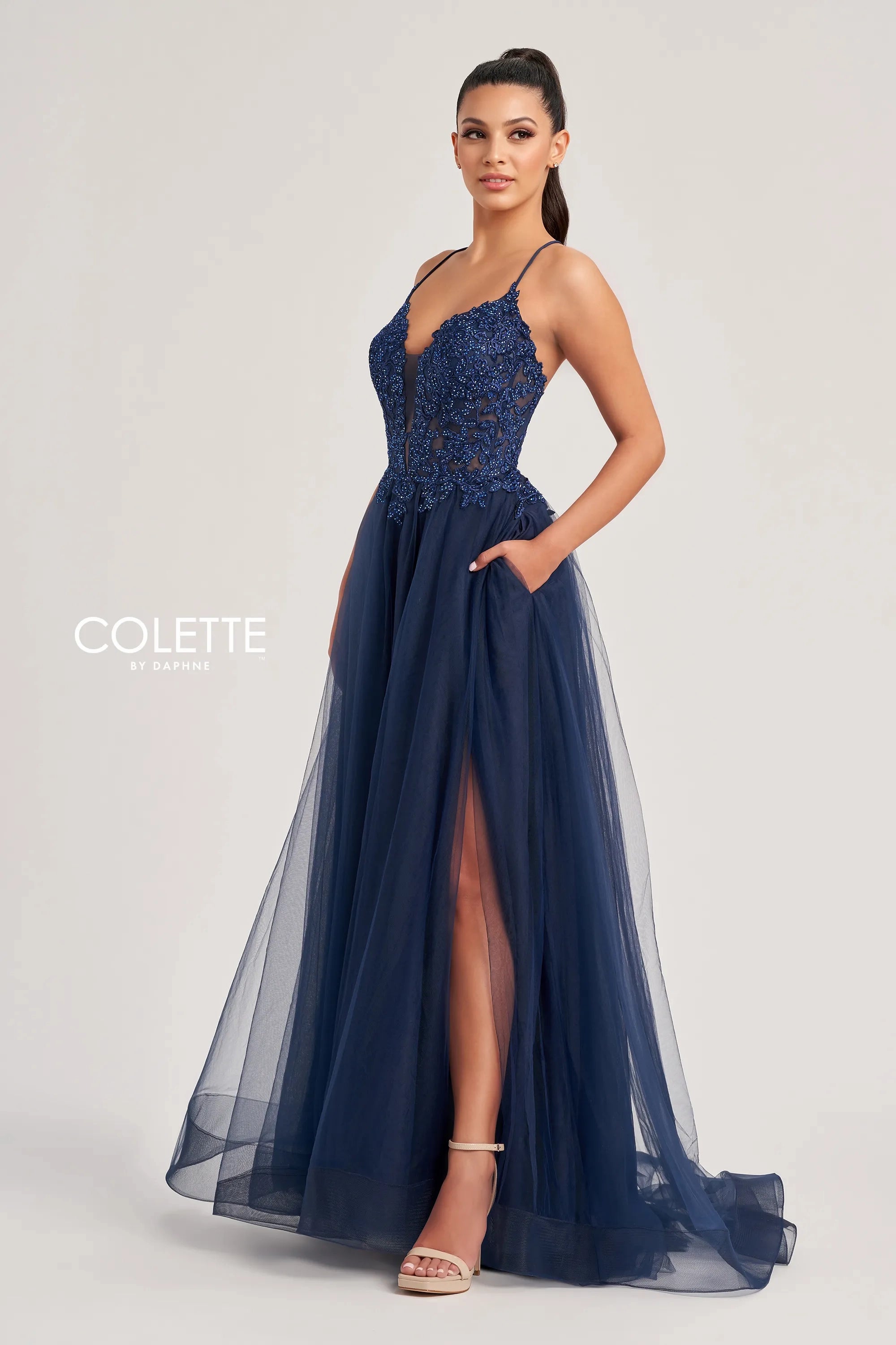 Colette by Daphne CL8320 A Line Lace Long Formal Prom Dress