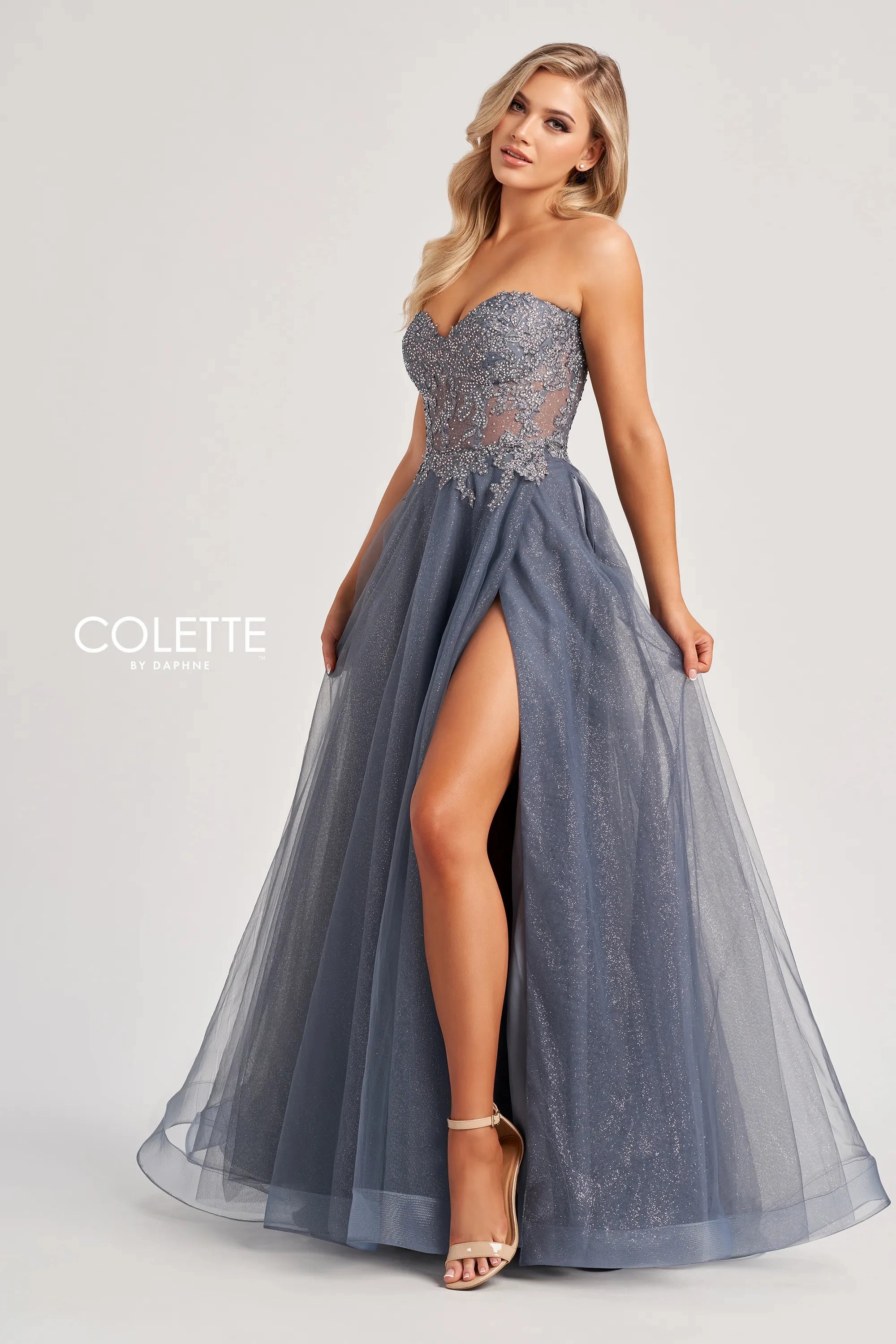 Colette by Daphne CL8110 A Line Long Formal Slit Prom Dress