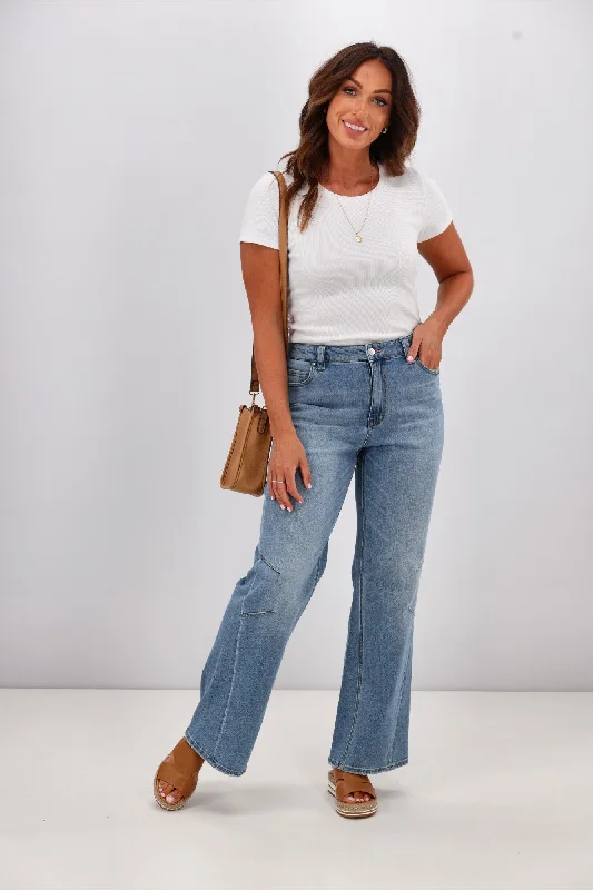 Shine On Label Dawson Wide leg Jean with Darts Vintage Blue