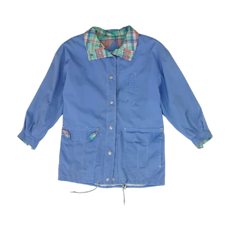 Vintage Snap Button Blue Solid Jacket