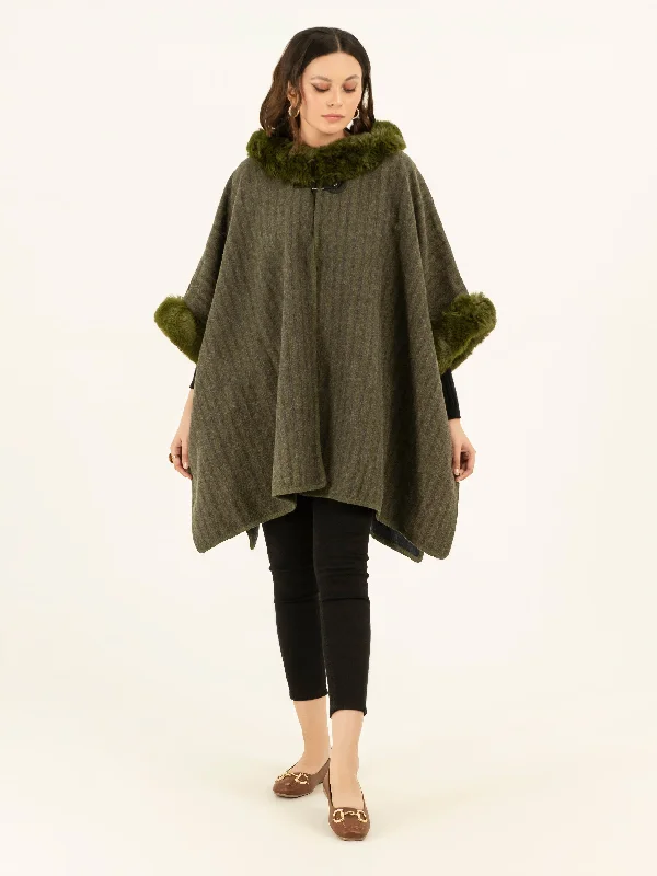 Hooded Fur Cape Shawl