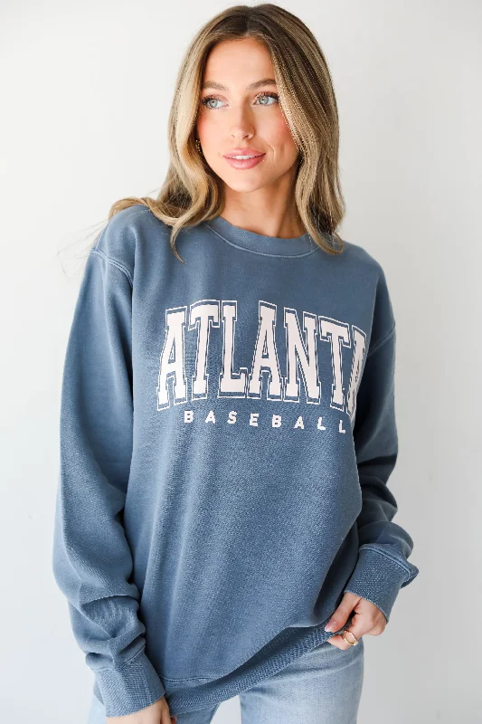 Denim Atlanta Baseball Block Letter Sweatshirt