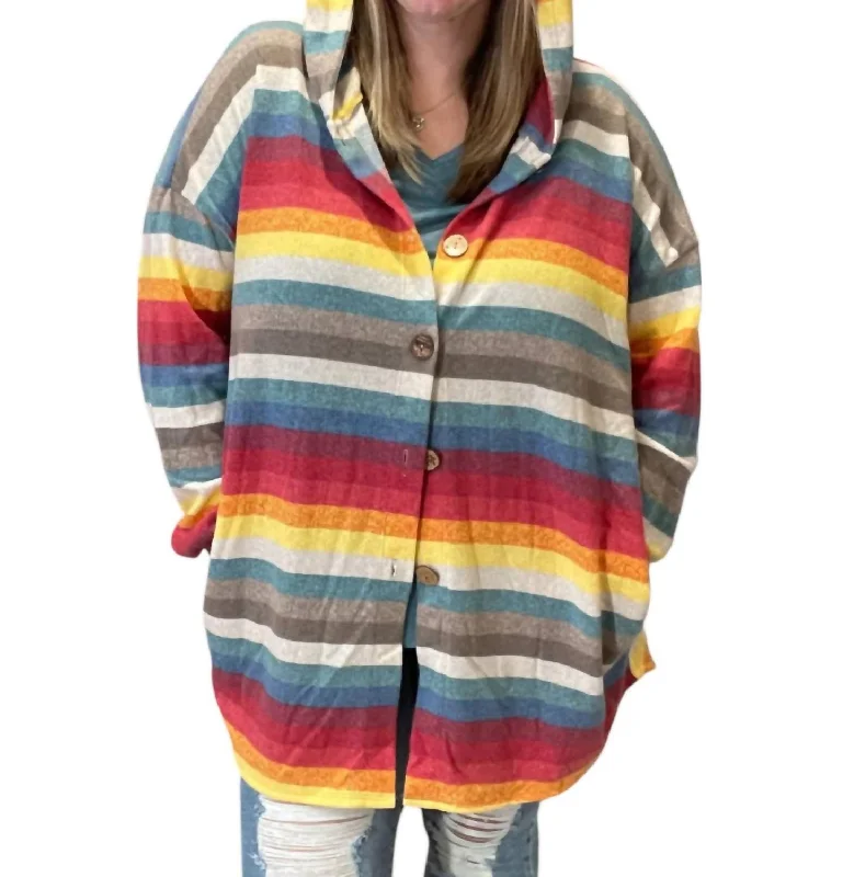 Stripe Hooded Top In Red/teal