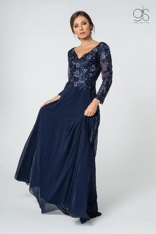 Long Sleeve Formal Mother of the Bride Chiffon Dress