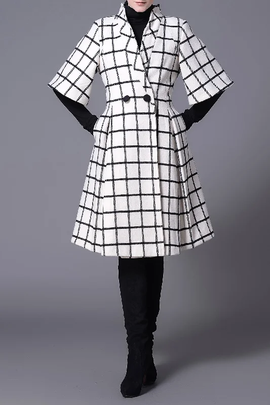 Ellen Han Collar Black & White Grid Winter Wool Coat