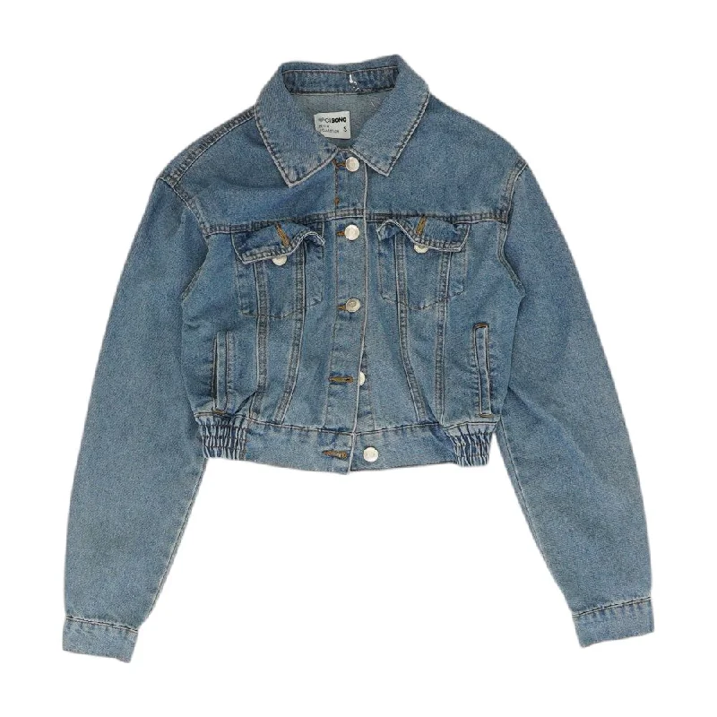 Blue Solid Denim Jacket