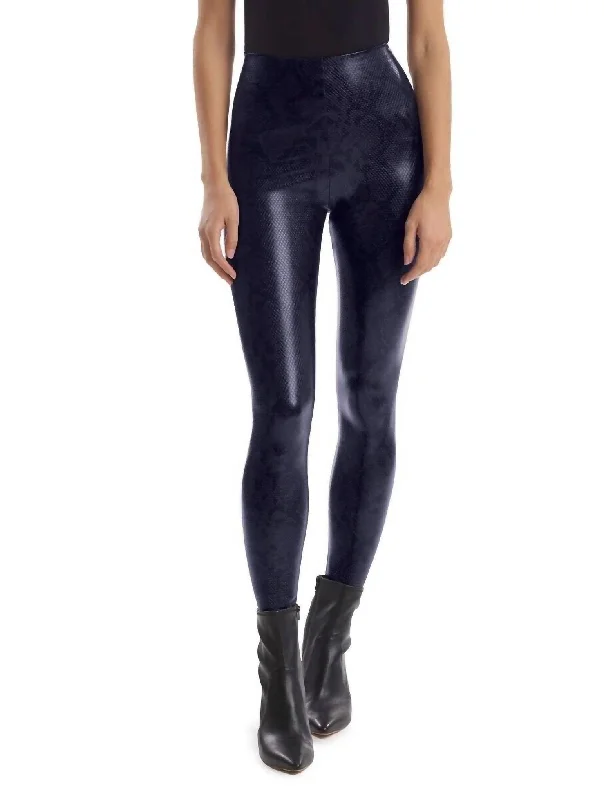 Faux Leather Animal Print Legging In Navy Snake