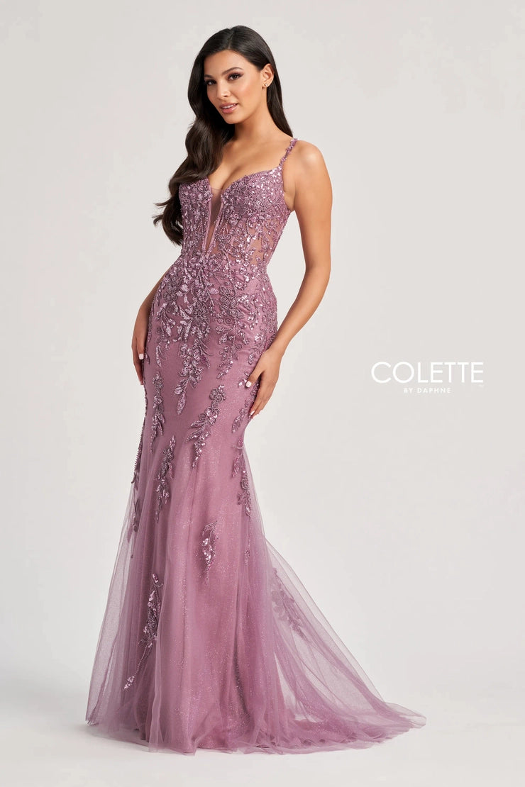 Colette by Daphne CL8210 Beaded Long Sequin Glitter Formal Prom Dress