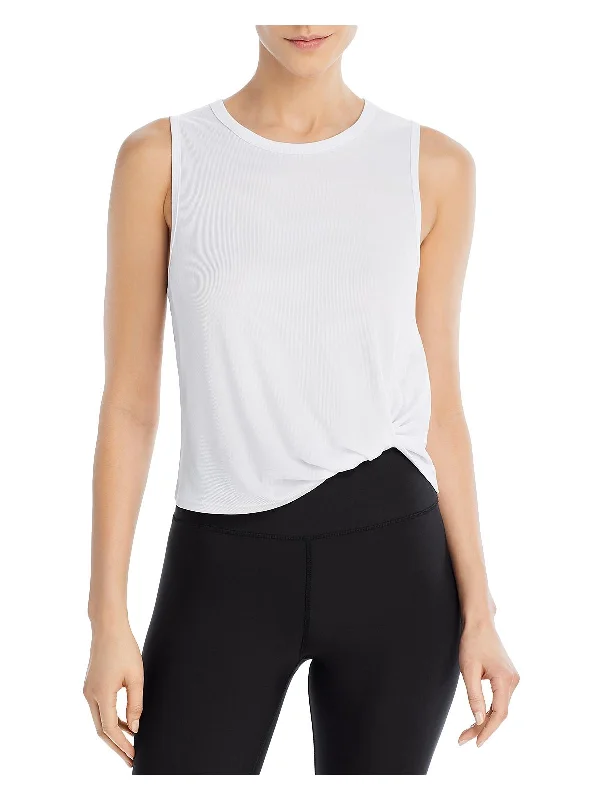 Womens Knot-Front Ribbed Knit Shell