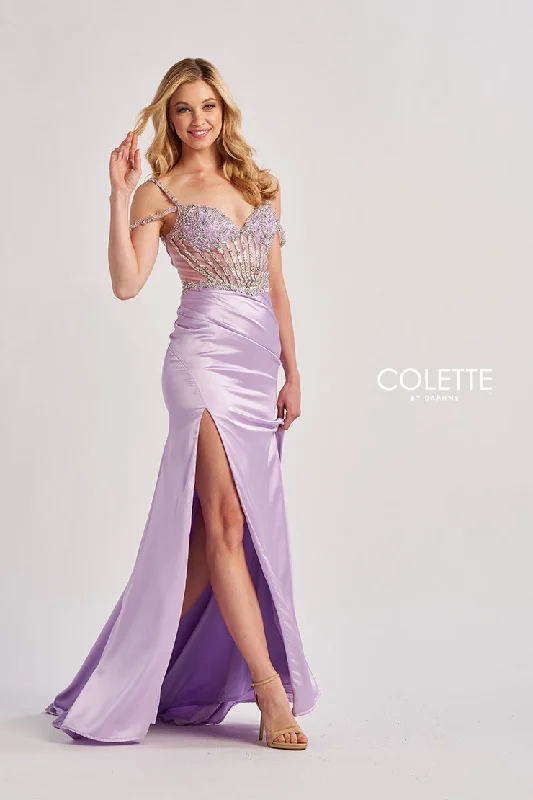 Colette by Daphne CL8460 Beaded Long Slit Formal Mermaid Prom Dress