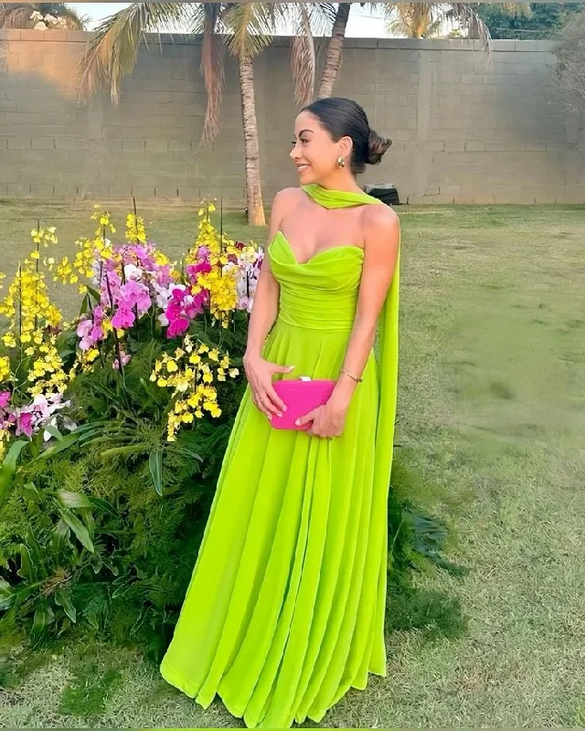 simple bright green chiffon prom dresses, formal party dress long