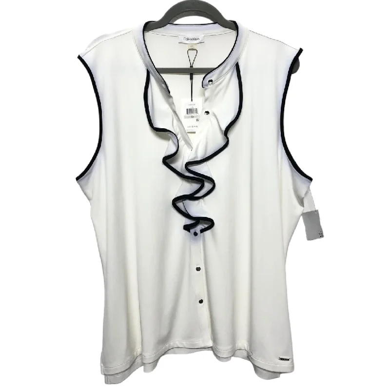 Blouse Sleeveless By Calvin Klein In White, Size: 1x