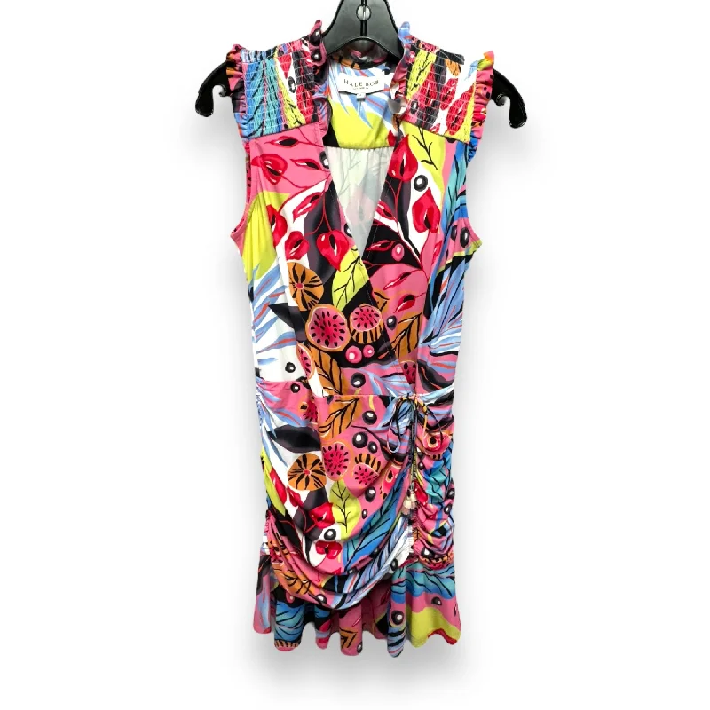 Tropical Print Smocked Sleeve Ruched Dress Designer By Hale Bob In Multi-colored, Size: S