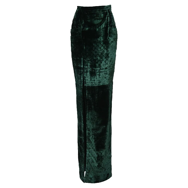 Balmain Maxi Skirt in Green Velvet