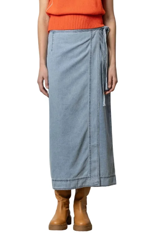 Denim Wrap Skirt In Light Wash