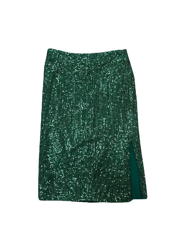 Green Sequin Midi Skirt In Hunter Green