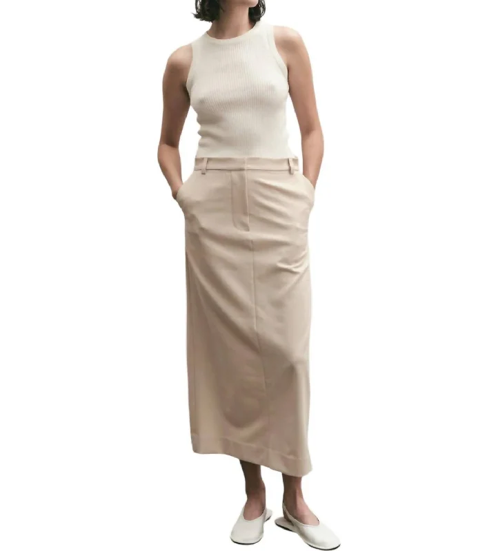 Split Back Midi Skirt In Beige