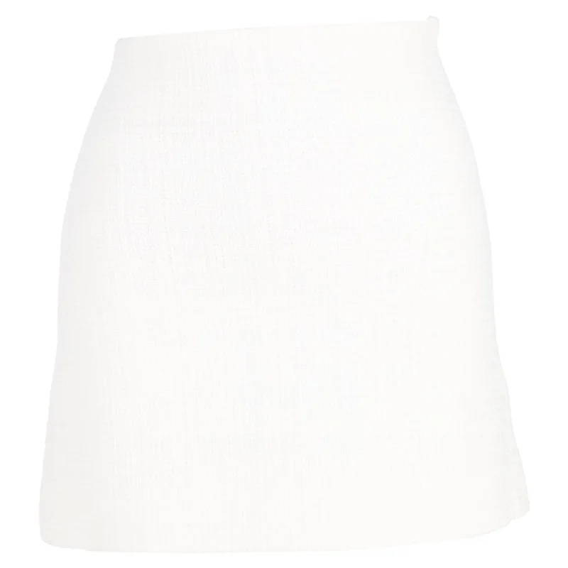 Theory High-Waisted Mini Skirt in White Cotton Tweed