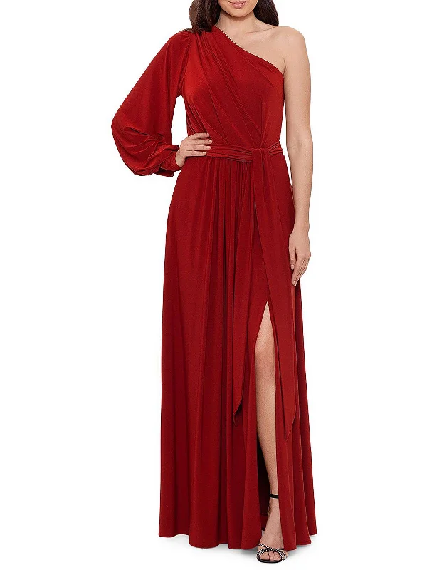 Womens Belted One Shoulder Evening Dress