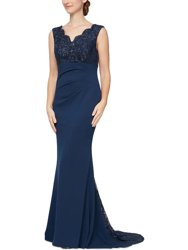 Womens Embroidered Sleeveless Evening Dress