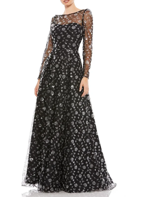 Womens Floral Open Back Evening Dress