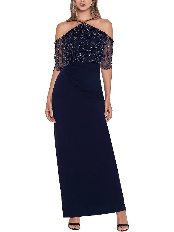 Womens Halter Embellished Evening Dress