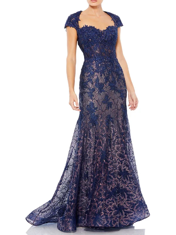 Womens Lace Open Back Evening Dress