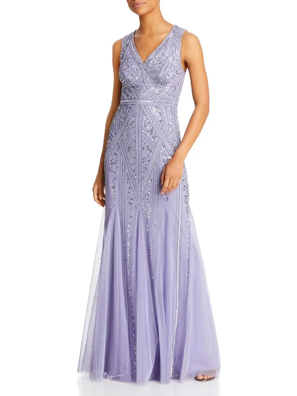 Womens Mesh Embellished Evening Dress